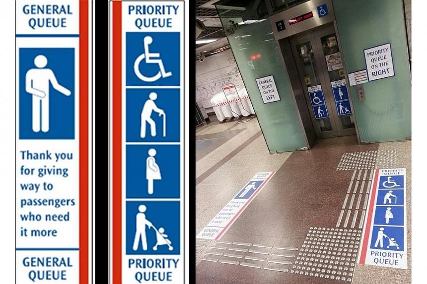 SMRT is also testing out priority queue lines to lift entrances at selected MRT stations that are either busy or located near medical facilities such as hospitals.&nbsp;-- PHOTO: SMRT