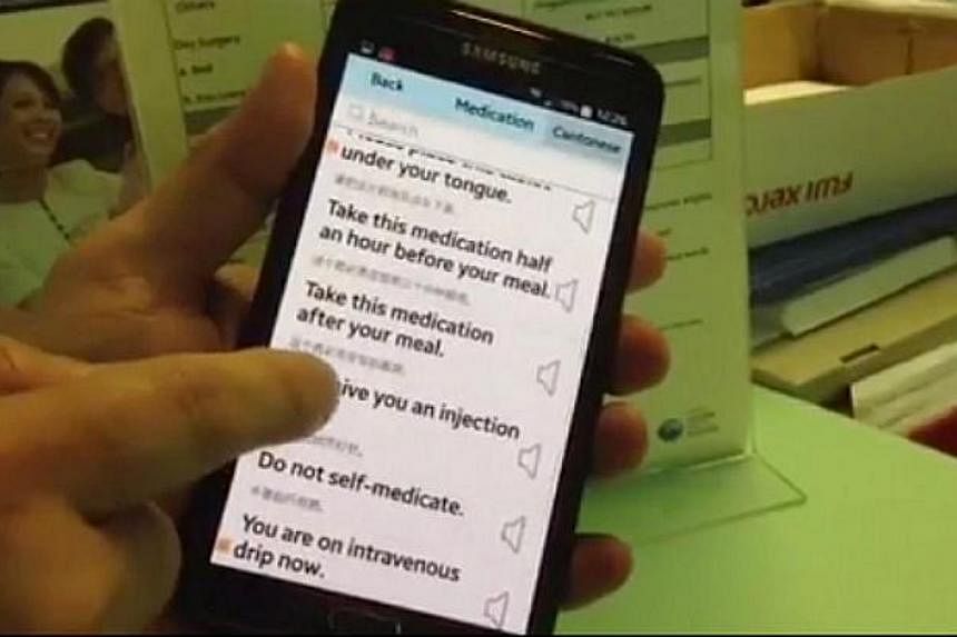 Changi General Hospital (CGH) has developed a phone app to help nurses communicate with Cantonese-speaking patients and it will be rolled out in all wards on Aug 1, or Nurses Day. -- PHOTO: SCREENGRAB FROM YOUTUBE