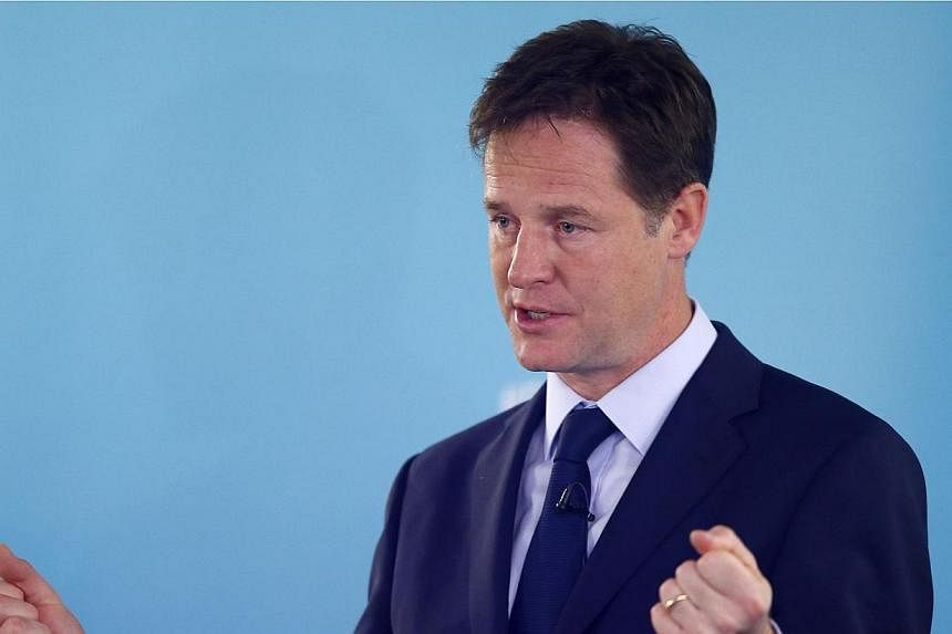 Britain's Deputy Prime Minister and leader of the Liberal Democrats, Nick Clegg, delivers a speech on international development, in London on May 28, 2014.&nbsp;Clegg joined calls on Sunday for Russia to be stripped of the World Cup in 2018 following