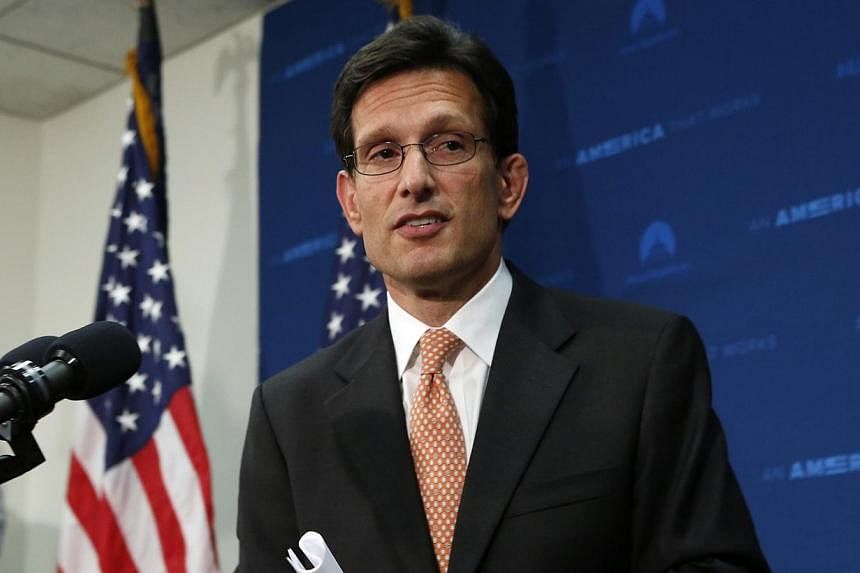 US House Majority Leader Eric Cantor leaves after a news conference at the US Capitol in Washington on June 11, 2014. -- PHOTO: REUTERS
