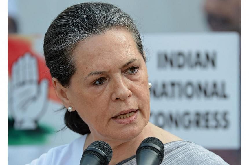 India's Congress Party President Sonia Gandhi addresses a press conference at the party headquarters in New Delhi on May 16, 2014. -- PHOTO: AFP
