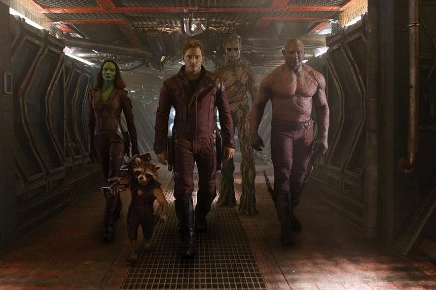 A cinema still of Guardians Of The Galaxy showing (from left) Gamora, Rocket, Star-Lord, Groot and Drax the Destroyer. -- PHOTO: WALT DISNEY STUDIOS &nbsp;