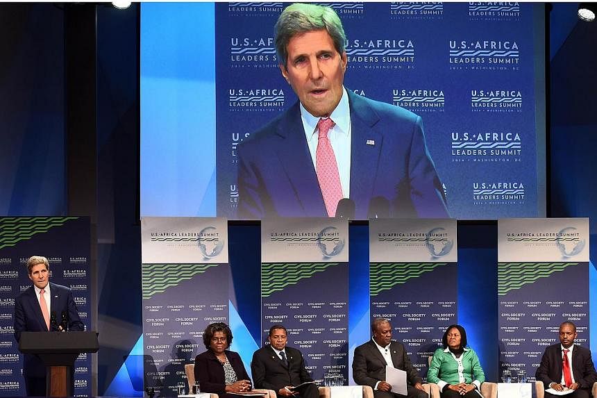 US Secretary of State John Kerry during the Civil Society Forum on the sideline of the US-Africa Leaders Summit in Washington, DC, on August 4, 2014. The US urged African leaders on Monday to respect political differences, saying that core democratic