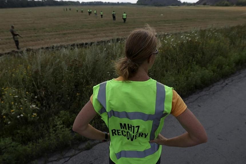 A forensic expert watches as recovery work continues at the site of the downed Malaysian airliner MH17 near the village of Rozsypne in the Donetsk region on Aug 4, 2014.&nbsp;Dutch, Australian and Malaysian investigators at the eastern Ukraine crash 