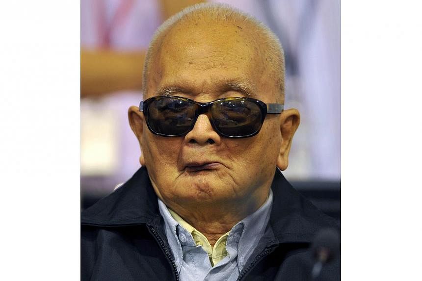 This handout file photo taken and released by the Extraordinary Chamber in the Courts of Cambodia (ECCC) on Aug 31, 2011 shows former Khmer Rouge leader "Brother Number Two" Nuon Chea in the courtroom at the ECCC in Phnom Penh. "Brother Number Two" N