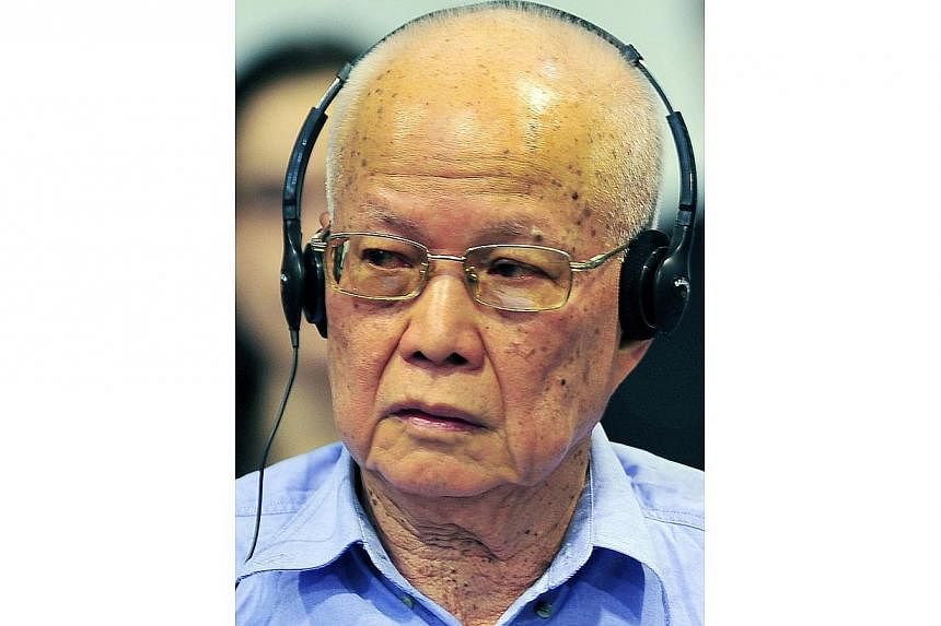 This handout file photo taken and released by the Extraordinary Chamber in the Courts of Cambodia (ECCC) on January 31, 2011 shows former Khmer Rouge leader head of state Khieu Samphan sitting in the courtroom during a hearing at the Extraodinary Cha