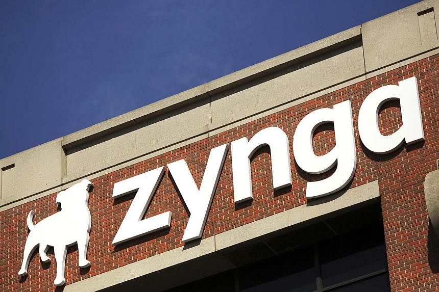 The Zynga logo is pictured at the company's headquarters in San Francisco, California in this April 23, 2014, file photo. For the past quarter, the social games firm reported deeper losses and revenues sank, sending its share price tumbling. -- PHOTO