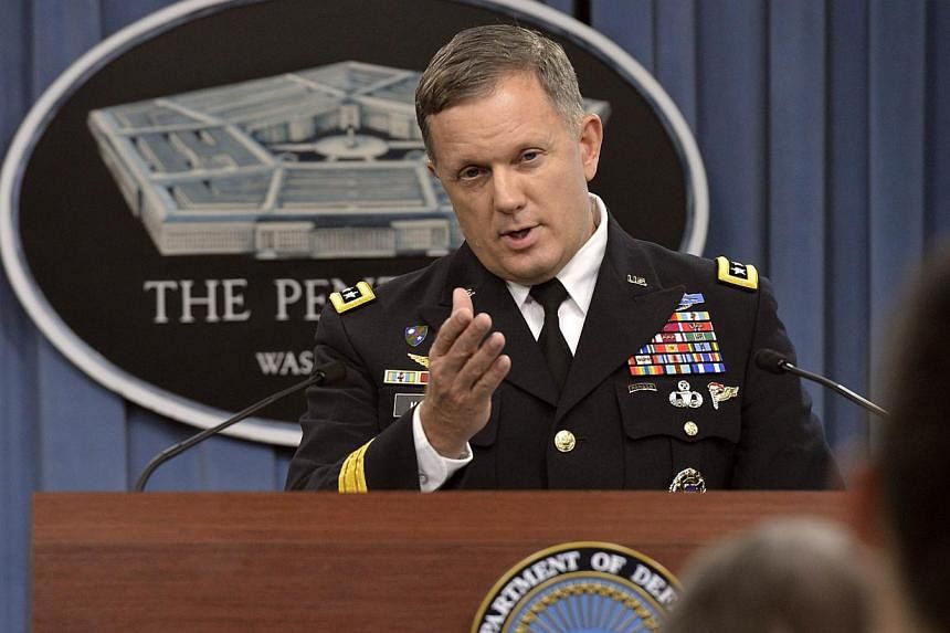 This US Department of Defense handout photo shows, Director of Operations J3, US Army Lt. Gen. William C. Mayville Jr. briefing the press at the Pentagon in Washington, DC. -- PHOTO: AFP&nbsp;