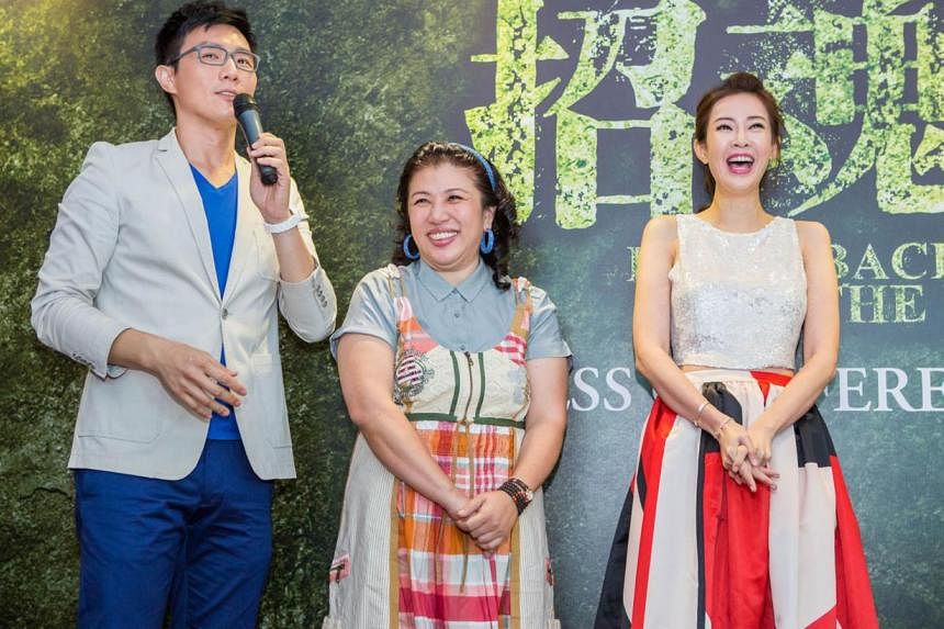 (From left) Jacko Chiang, Liu Lingling, Jesseca Liu at a press session to promote upcoming horror flick Bring Back The Dead. -- PHOTO: GOLDEN VILLAGE