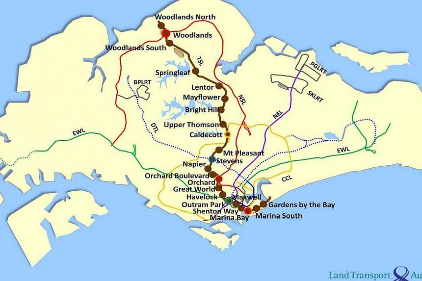 Rail alignment map of the Thomson stretch of the Thomson-East Coast Line. -- PHOTO: LTA&nbsp;