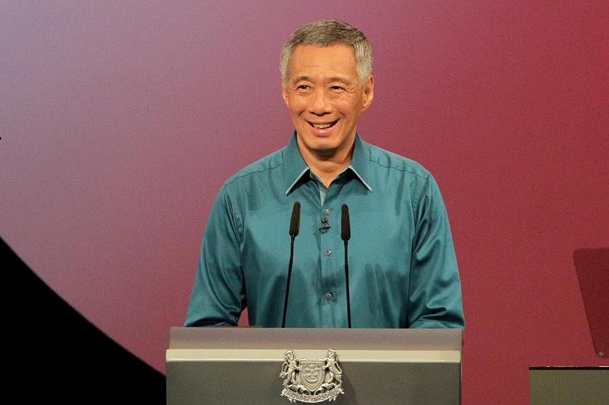 Prime Minister Lee Hsien Loong at National Day Rally (NDR) in ITE College Central. -- ST PHOTO: NEO XIAO BIN