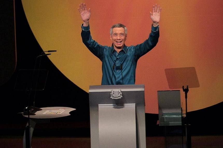 Prime Minister Lee Hsien Loong delivers his 11th National Day Rally speech at the Institute of Technical Education's (ITE) Ang Mo Kio campus auditorium on 17 Aug 2014.&nbsp;Xinyao, the music movement popular in Singapore in the 1980s, provided an une