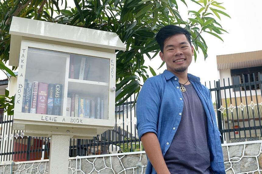 Mr Lim and his mini-library outside his Wolskel Road home. It has become a talking point in his neighbourhood.