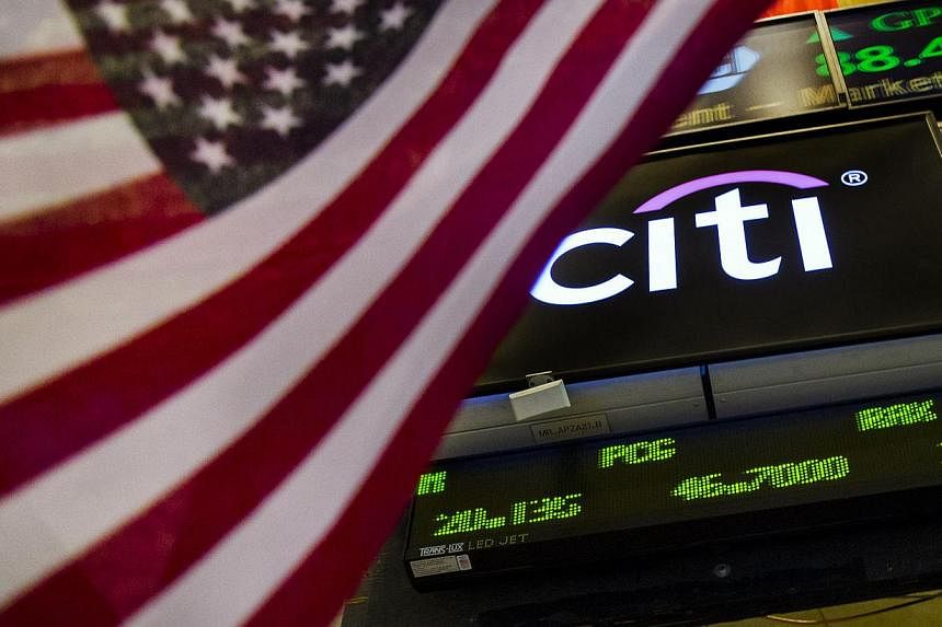 A Citigroup logo is pictured from the floor of the New York Stock Exchange on July 9, 2014. Citigroup, Morgan Stanley and Bank of America are considering Ireland as an alternative location for some of their European activities if they need to move th