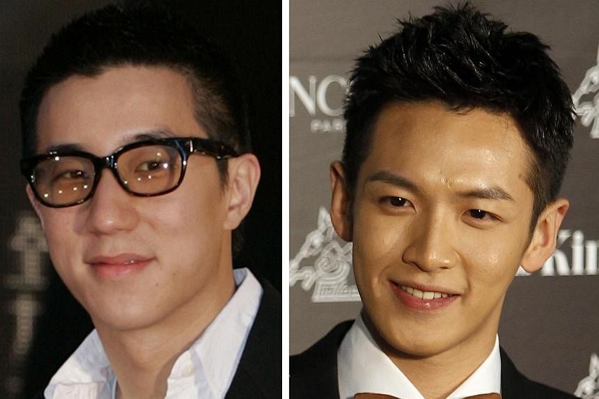 A combination of file photographs show Hong Kong actor Jaycee Chan (left) arriving at the Hong Kong Film Awards on April 19, 2009, and Taiwanese actor Kai Ko at the 48th Golden Horse Film Awards in Hsinchu, northern Taiwan on Nov 26, 2011.&nbsp;Who's
