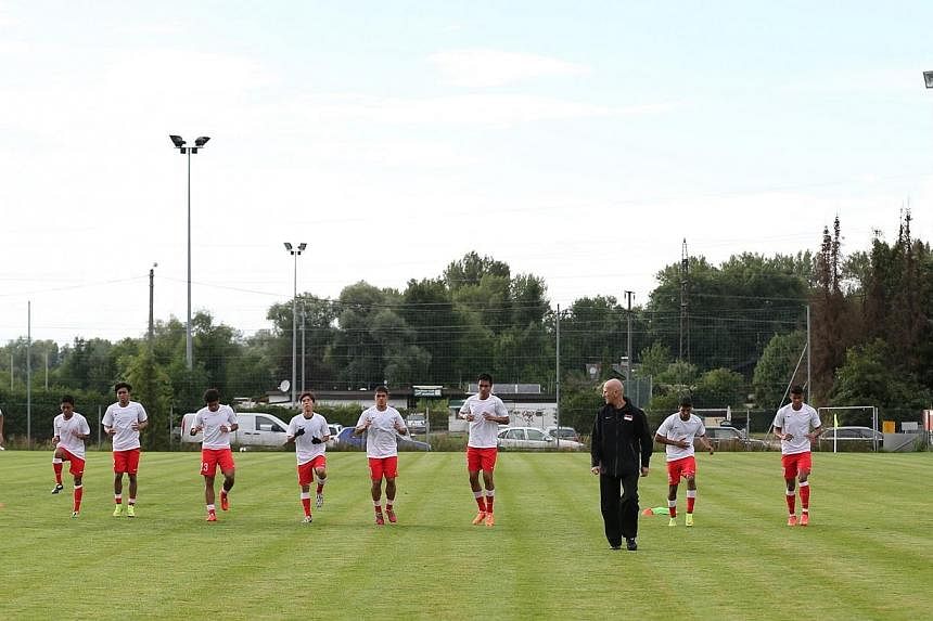 The Singapore Under-23 team, seen here training in July, has been drawn in Group C of the Asian Games football tournament, alongside Oman, Palestine and Tajikistan. -- PHOTO: FOOTBALL ASSOCIATION OF SINGAPORE&nbsp;