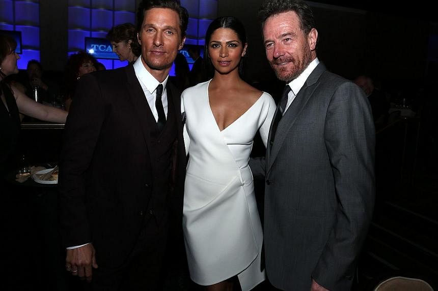 (From left) Actor Matthew McConaughey, model Camila Alves and actor Bryan Cranston attend the 30th Annual Television Critics Association Awards at The Beverly Hilton Hotel in Beverly Hills, California&nbsp;on July 19, 2014. -- PHOTO: AFP