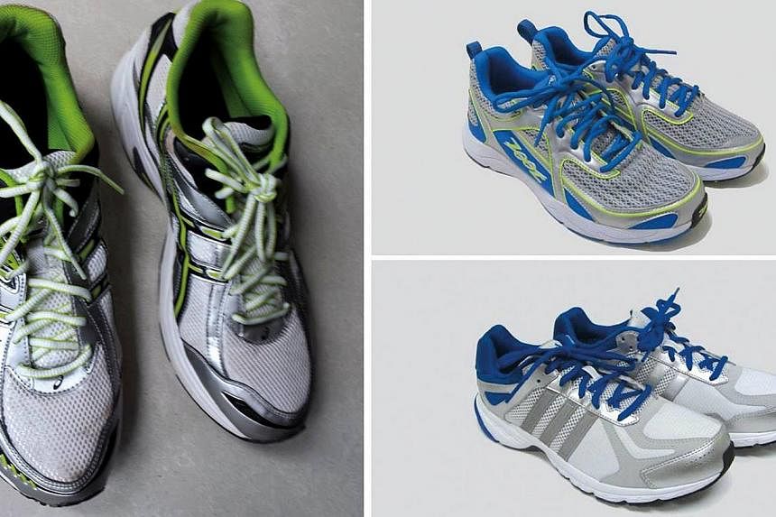 A picture from Defence Minister Ng Eng Hen's Facebook page showing his third pair of Asics running shoes (left), along with running shoes from Zoot (top right) and Adidas. Servicemen from the Singapore Armed Forces can look forward to choosing betwee