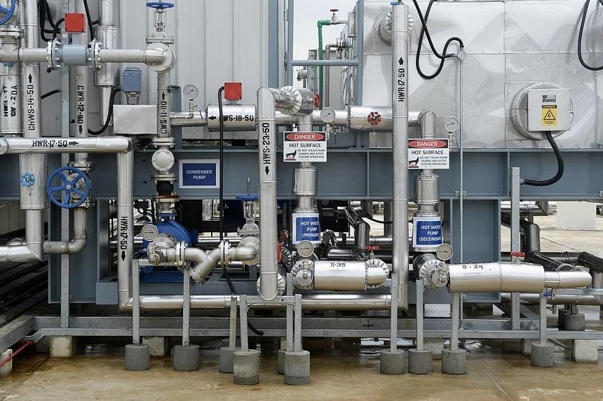 An Absorption Chiller and Thermal Storage System that converts waste heat to energy used for powering air-conditioners at A*Star's Experimental Power Grid Centre on Jurong Island. -- ST PHOTO: DESMOND LIM