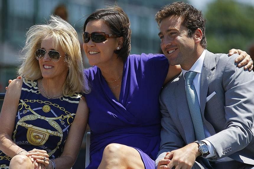 (From left) Former tennis world No. 1 Tracy Austin with former tennis players Lindsay Davenport and Justin Gimelstob in Newport, Rhode Island, on July 12, 2014.&nbsp; Austin will play in the Legends Event at the BNP Paribas Women's Tennis Association