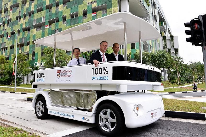 A driverless electric vehicle at NTU. A bold vision has been outlined by a new government committee set up to oversee research into driverless technology. -- PHOTO: NTU&nbsp;