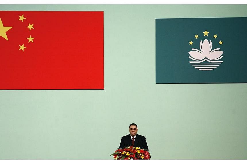 Fernando Chui speaks after being sworn in as Macau's Chief Executive in Macau, on the day marking the 10th anniversary of the former Portuguese enclave's handover to Chinese rule, in this Dec 20, 2009, file photo.&nbsp;Mr Chui is widely expected to b