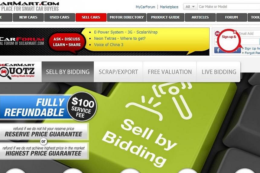 The Land Transport Authority will use an online auction system to sell off unwanted vehicles. Through the sgCarMart Quotz platform, bidders can make their offers from their homes or offices. -- PHOTO: SCREENGRAB FROM SGCARMART QUOTZ