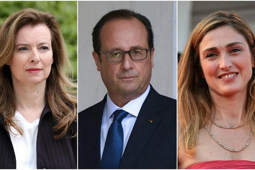 (From left) France's former first lady Valerie Trierweiler, President Francois Hollande and actress Julie Gayet. -- PHOTOS: AFP