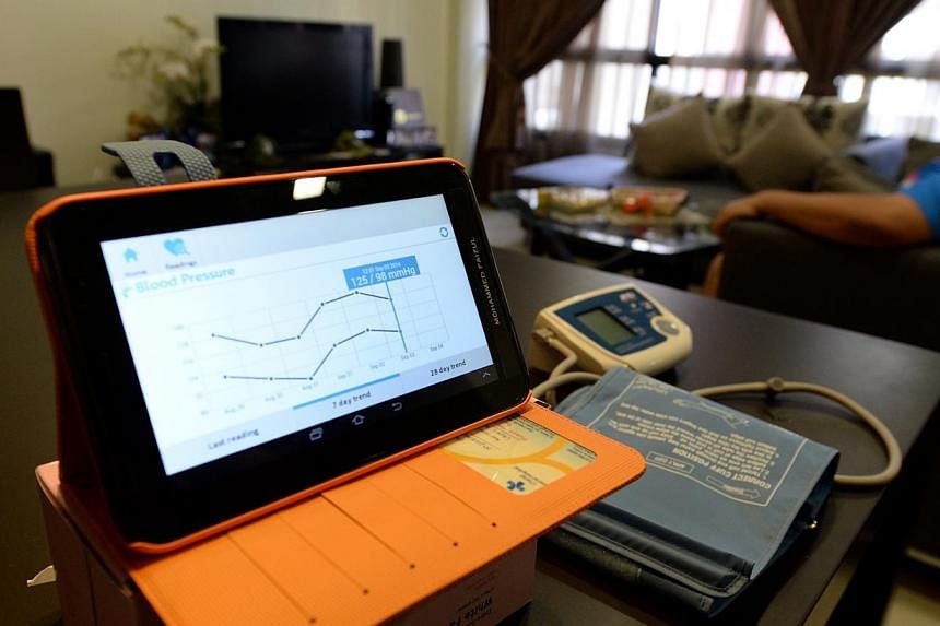 Each patient is given a personal health tablet, a weighing machine and a blood pressure monitor to use daily for a year. The readings are uploaded automatically to a central system via a 3G network.