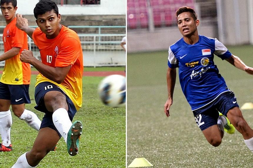 Home United's Fazrul Nawaz (left) and Courts Young Lions' Sahil Suhaimi will spearhead Singapore's attack in their upcoming friendly matches against Papua New Guinea and Hong Kong. -- PHOTOS: BERITA HARIAN FILE, THE NEW PAPER FILE