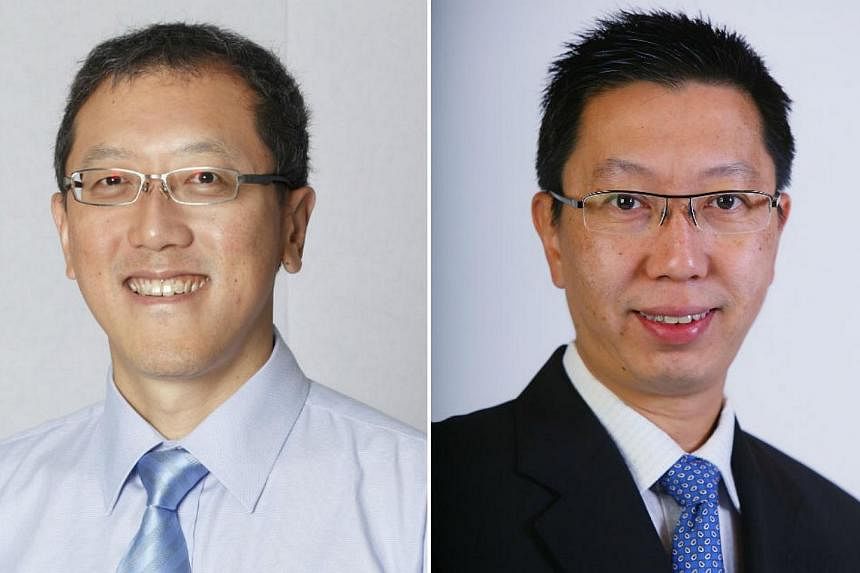 LTA chief executive Chew Hock Yong (left) will be will become second permanent secretary, Ministry of National Development, from Oct 1, and will oversee the Municipal Services Office. He will be replaced at LTA by PUB head Chew Men Leong. -- PHOTOS: 