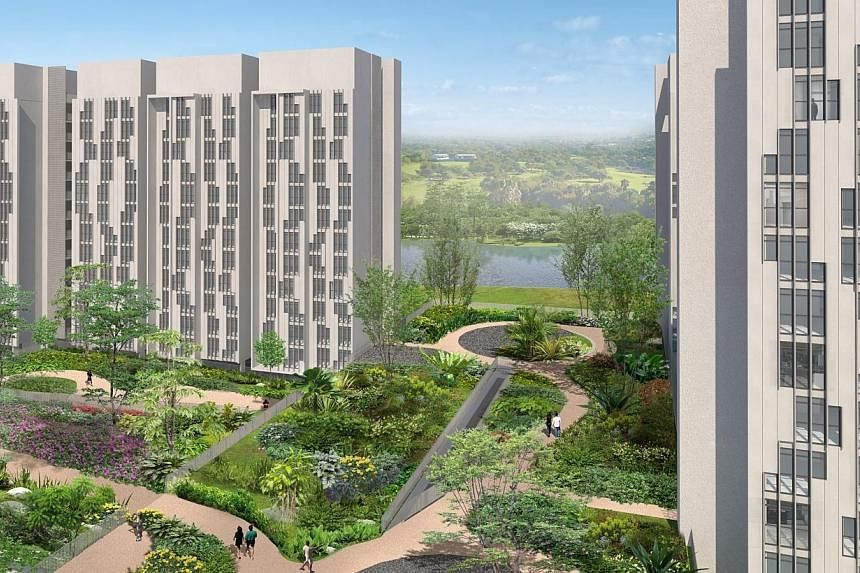 An artist's impression of the first housing precinct in Bidadari, to be launched in the second half of next year. -- PHOTO: HDB