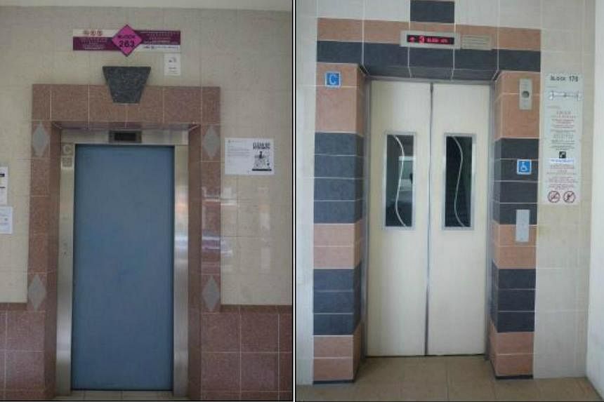Newer model lifts (right) with features such as vision panels and infra-red doors with motion safety sensors will replace 750 older ones under the Selective Lift Replacement Programme, which will benefit 33,000 homes. -- PHOTOS: HDB&nbsp;