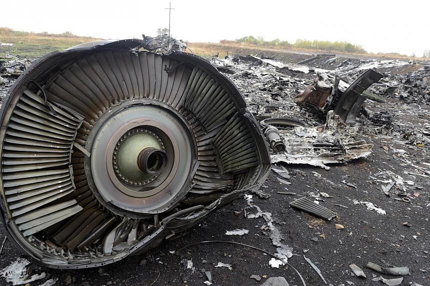 A photo taken on Sept 9, 2014, shows part of the Malaysia Airlines Flight MH17 at the crash site in the village of Hrabove (Grabovo), some 80km east of Donetsk.&nbsp;Dutch prosecutors said on Friday they need to know where a missile that may have sho