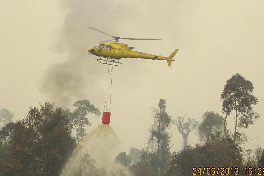 Water-bombing has been used by Indonesia to put out forest fires. Meanwhile, a district court in Riau has sentenced a Malaysian plantation firm manager to one year in jail and fined him 2 billion rupiah (S$220,000) on Tuesday for neglecting to preven