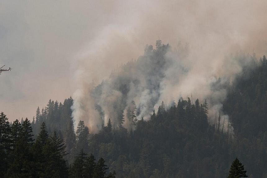 Fire suppression activities are seen at the Happy Camp complex fire in the Klamath National Forest, California on Sept 14, 2014. -- PHOTO: REUTERS