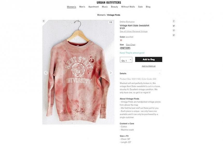 Images of the sweatshirt widely circulated on the Internet and sparked outrage in online forums. -- PHOTO: URBANOUTFITTERS.COM