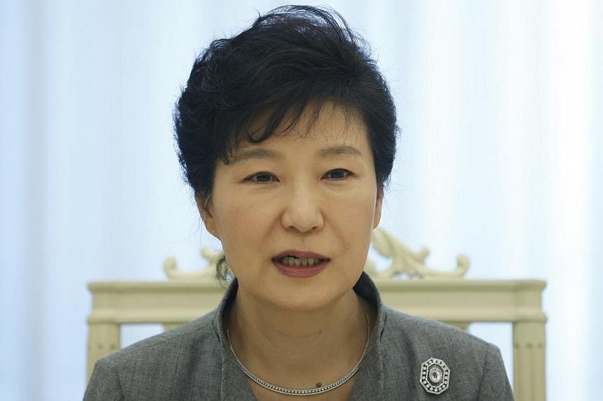South Korean President Park Geun-hye speaks during an interview with Reuters at the Presidential Blue House in Seoul on Sept 16, 2014. -- PHOTO: REUTERS