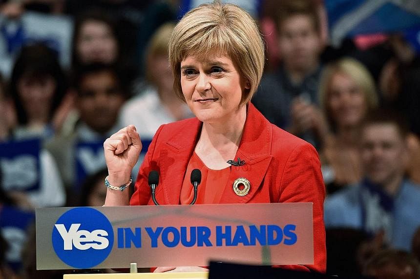 Deputy First Minister of Scotland Nicola Sturgeon speaks at a 'Yes' campaign rally in Perth, Scotland. on Sept 17, 2014. -- PHOTO: REUTERS