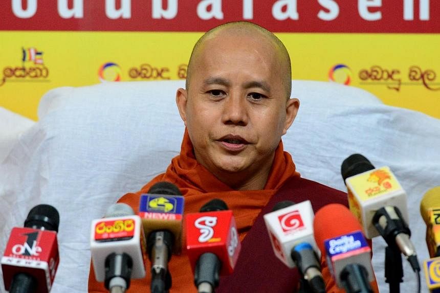 Myanmar Buddhist monk Ashin Wirathu addresses a press conference in Colombo on Sept 30, 2014. The Irrawaddy, a popular Myanmar news website, was blocked on Thursday by hackers accusing&nbsp;it of being pro-Muslim and slamming a blog it ran in Burmese