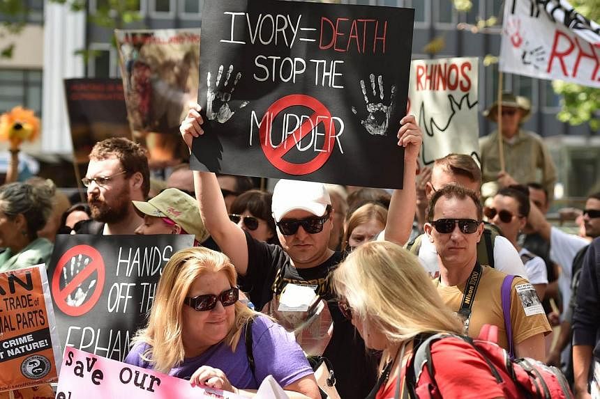Protesters take part in a march in Sydney on Oct 4, 2014 demanding action to stop rhino and elephant poaching as part of a global action across 125 cities throughout the world. Thousands marched in Africa and around the world on Saturday to pressure 