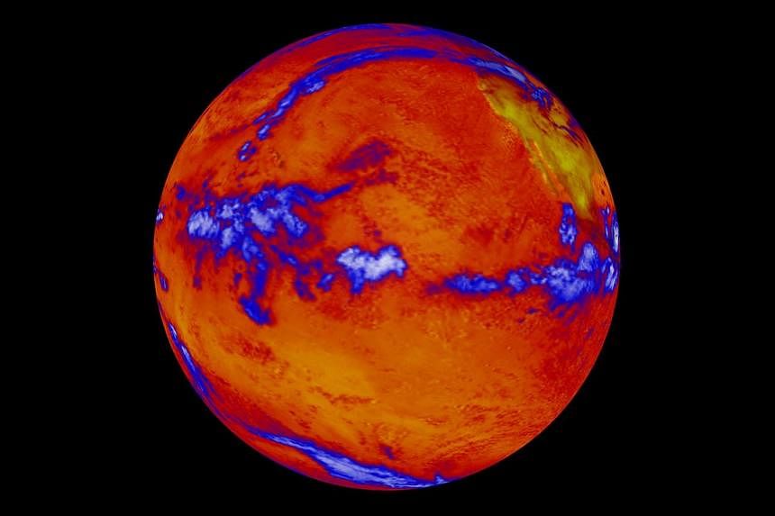 This Nasa image obtained on Oct 6, 2014 shows heat radiating from the Pacific Ocean as imaged by the Nasa’s Clouds and the Earth's Radiant Energy System instrument on the Terra satellite. -- PHOTO: AFP