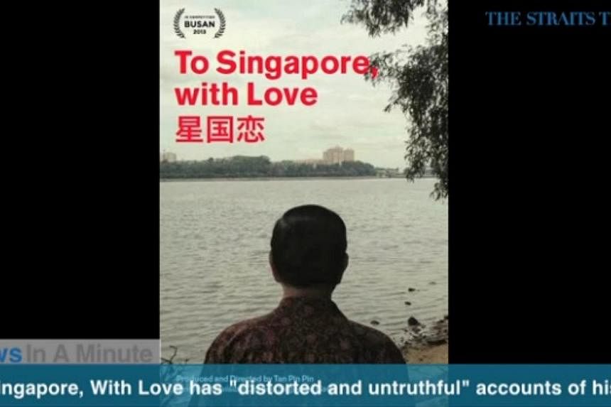 In today's News In A Minute, we look at Minister for Communications and Information Yaacob Ibrahim saying that the film To Singapore, With Love gives false "one-sided portrayals" of political exiles.-- SCREENGRAB FROM RAZORTV VIDEO
