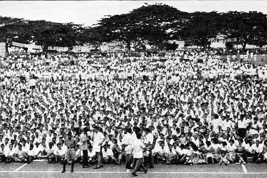 About 50,000 people gathered at the Padang on June 3, 1959 to cheer the victory of the PAP in the general election. -- PHOTO: ST PRESS