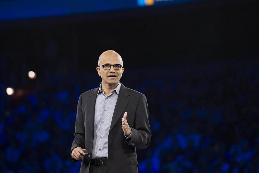 Microsoft's chief executive officer Satya Nadella suggested on Thursday that women in technology should not ask for raises but have faith in the system. -- PHOTO: AFP&nbsp;
