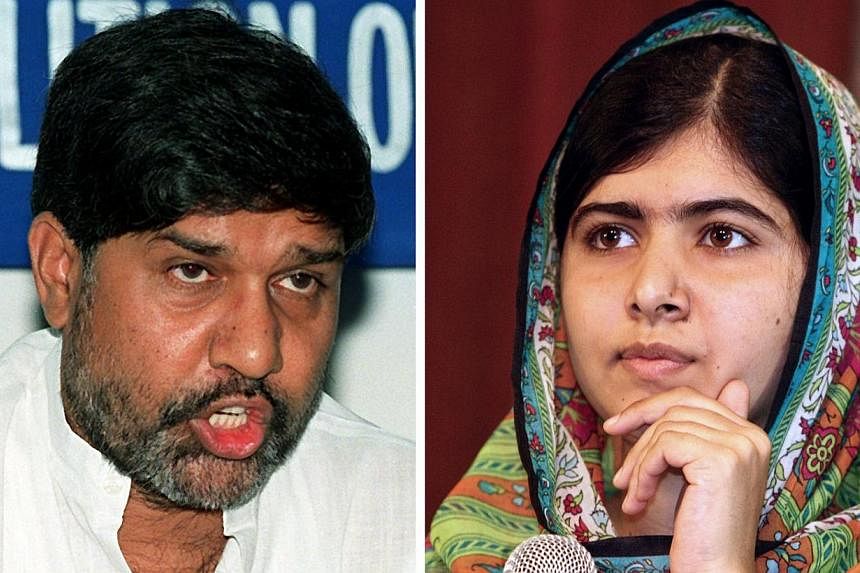 This combo of two file photos shows Kailash Satyarthi (left), Indian anti-child labour activist and head of the South Asian Coalition Against Child Servitude, addressing a press conference in New Delhi on June 18, 1999, and Pakistani education activi