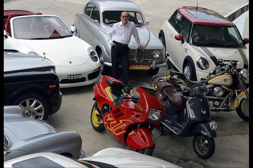 Mr Karsono Kwee’s collection includes a few Porsches, a 1964 Rolls-Royce Silver Cloud, a 1967 Saab 9-2 and three bikes. -- ST PHOTO: DESMOND FOO