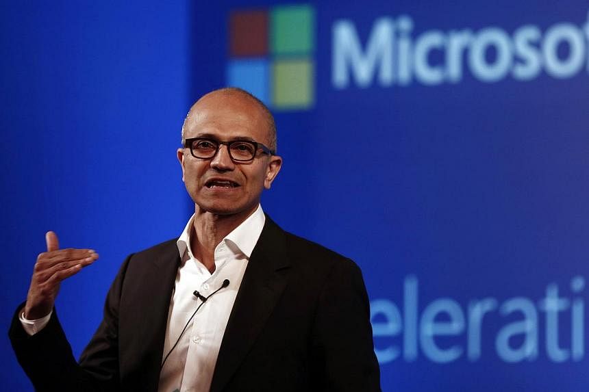 Microsoft chief Satya Nadella addresses the media during an event in New Delhi on Sept 30, 2014. Nadella sparked a furore on Thursday when he suggested women in tech shouldn't ask for pay raises but should instead trust the system and rely on "karma"