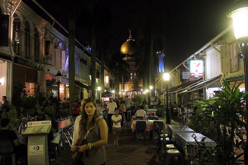 Rows of eateries and other outlets located at Muscat Street in Kampong Glam. -- PHOTO: ST FILE
