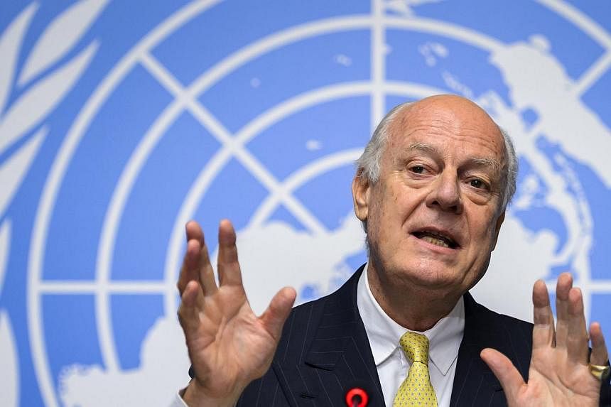 United Nations special envoy for Syria Staffan de Mistura speaks during a press conference at UN office in Geneva on Oct 10, 2014. -- PHOTO: AFP